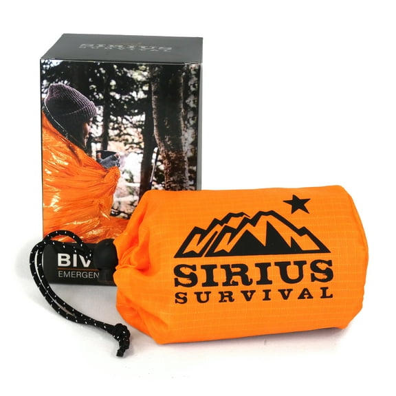 Sirius Survival Bivvy Bag Emergency Sleeping Bag - Lightweight & Compact - Waterproof, Thermal, Emergency Blanket - Mylar Sleeping Bag Bivy Sack in Drawstring Sack - Orange