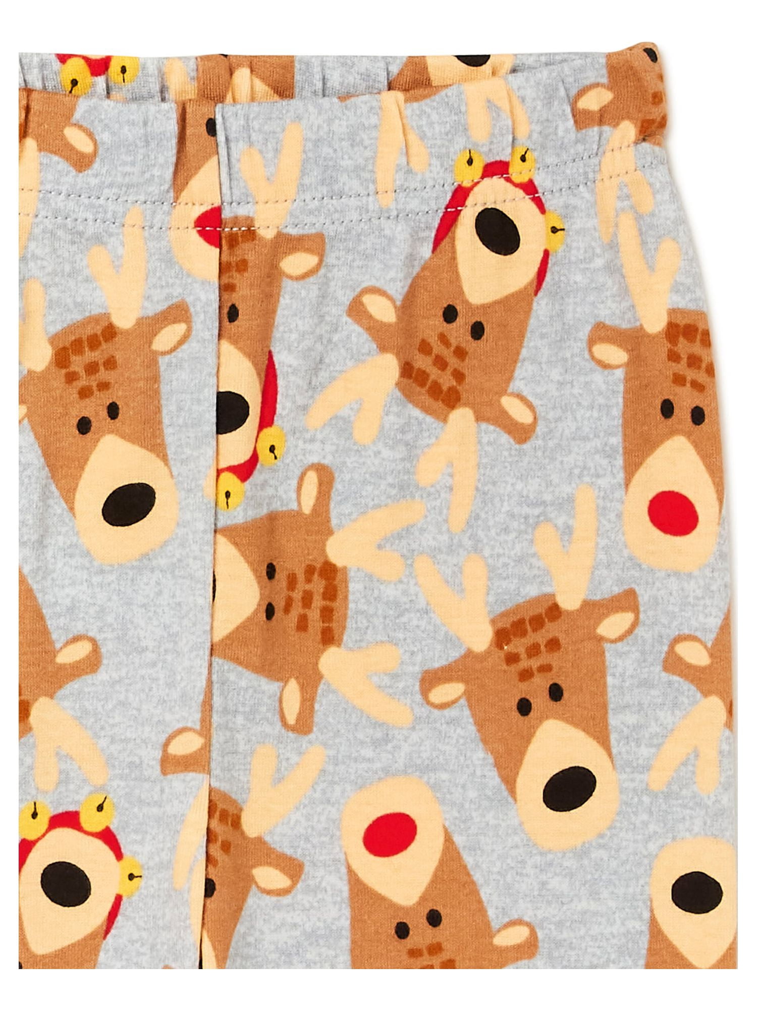 PJ & Me Baby & Toddler Unisex Long Sleeve Christmas Reindeer Top and Pants, 2-Piece Cotton Pajama Set, Sizes 12M-5T