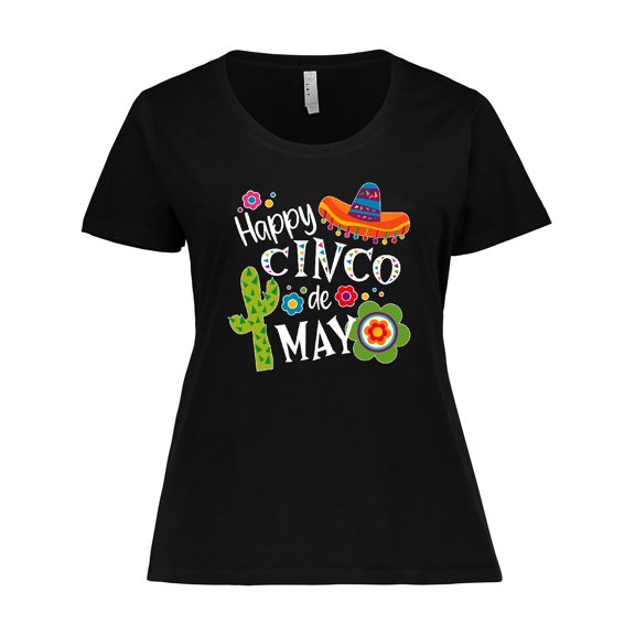 Inktastic Happy Cinco De Mayo- Sombrero, Cactus, Flowers Women's Plus Size T-Shirt
