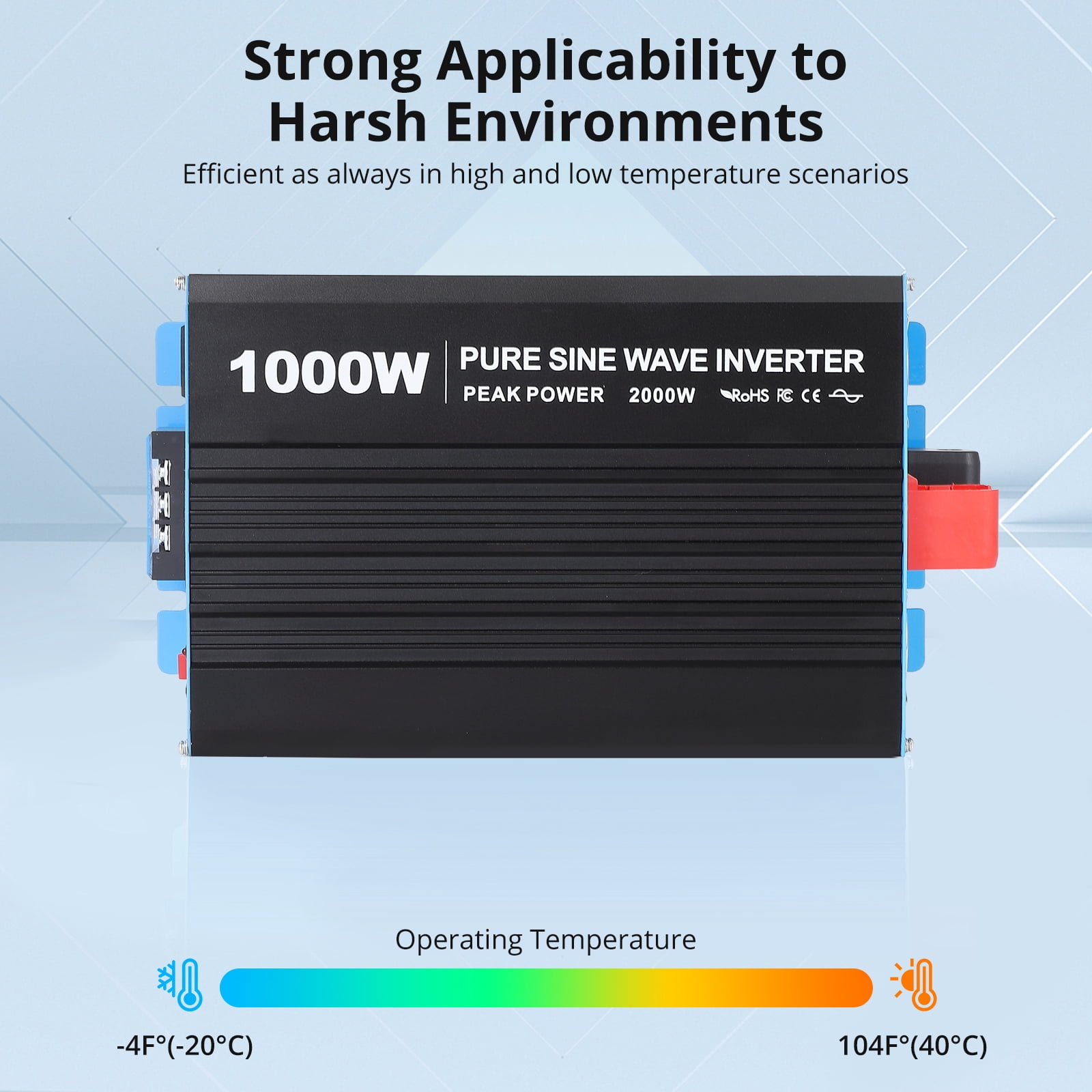 Pure sine wave inverter 12V-120V 2500W LED display 1 5V/3.4A USB 4 AC outlets 1 AC terminal block Wired remote control with screen