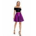 thumbnail image 4 of Women Big Hem Skirt Smooth Faux Leather A-line Pleated Solid Color High Elastic Waist Short Soft Above Knee Mini Skirt Performance Stage Club Skirt-Purple,XL, 4 of 7