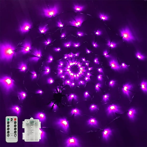 Morttic 3.3FT 8 Modes Halloween Spider Web Lights Decorations, 70 LEDs Purple Waterproof Lights with Black Spider, Indoor and Outdoor Halloween Decorations, Haunted House Halloween Decor