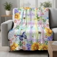 thumbnail image 2 of Sunflowers Blanket Soft Cozy Warm Twin Blanket for Bed, Plush Fuzzy Flannel Fleece Blankets for Sofa, Spring Flowers Butterflies Hydrangea Watercolor Throw Blankets for Couch Gifts, 60"x80", 2 of 9