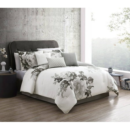 Riverbrook Home Ridgely Black/White Printed Floral 7 pc King Comforter Set