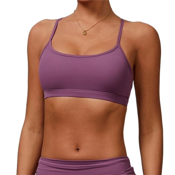 Sujetadores de entrenamiento de yoga con tiras y espalda abierta for mujer, almohadillas extraíbles entrecruzadas de soporte bajo for gimnasio deportivo