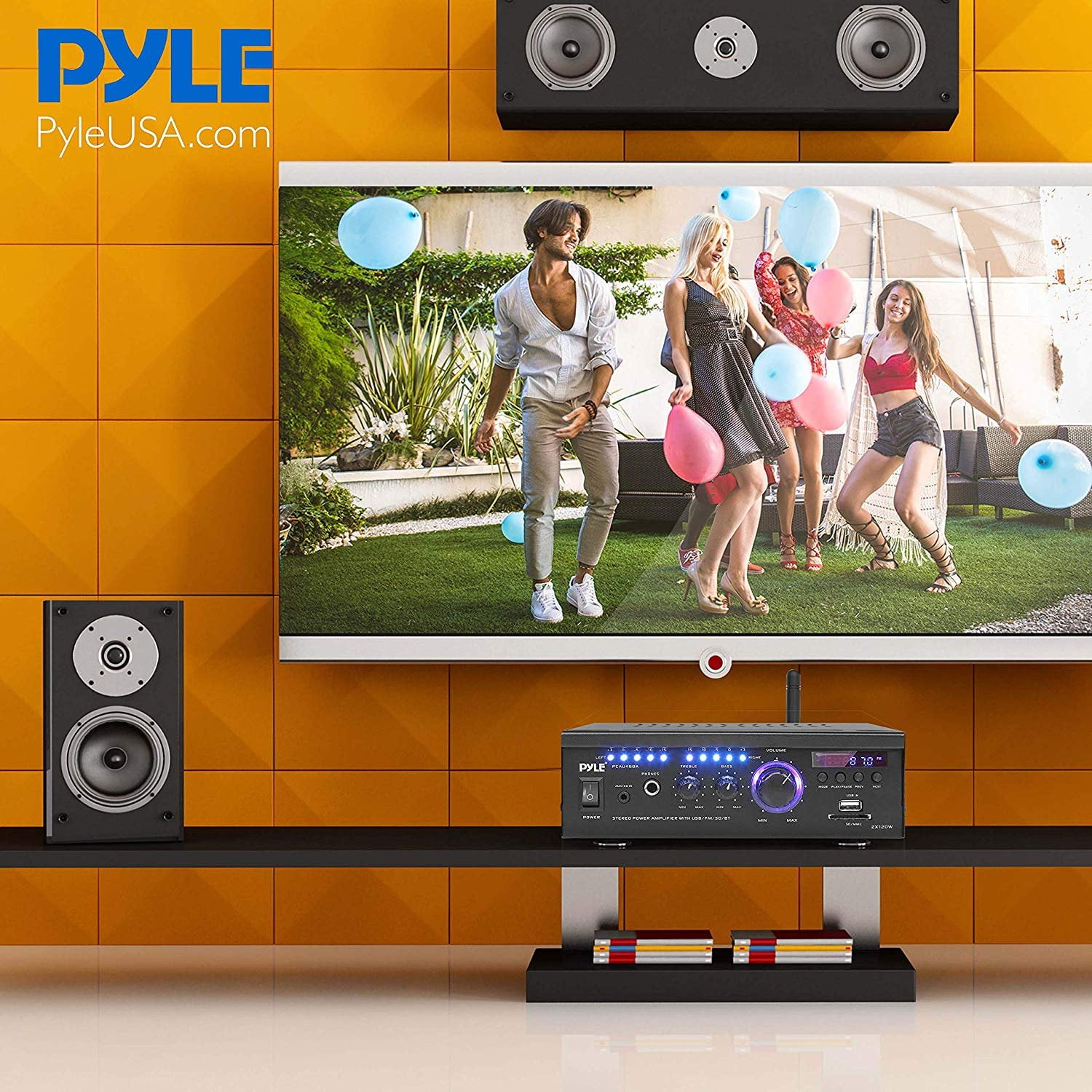 Pyle PCAU46BA Bluetooth Home Audio Amplifier System w/ Blue LED Display