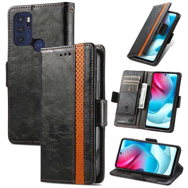 Case for Motorola Moto G60S Cover Leather Wallet Folio Case Book Design Flip Magnetic Closure - Black