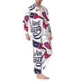 Adobk Red Wine Glass Bottle Print Mens Pajamas Set Long Sleeve Soft