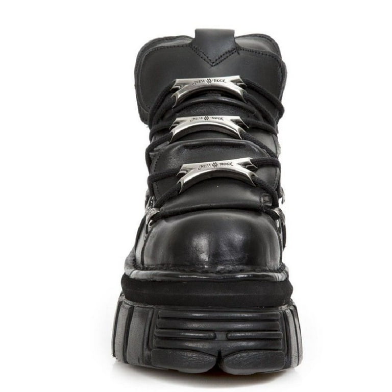 NEW ROCK 106-S29 TOWER SHOES Metallic Black Leather Biker Punk