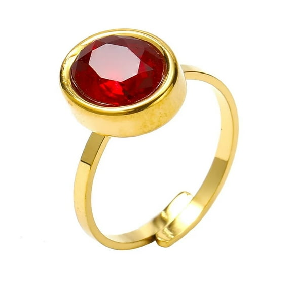 PAURO Women's Stainless Steel Oval Red Stone Signet Ring Opening Adjustable Promise Statement Ring