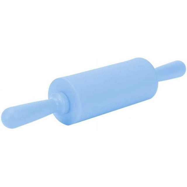 Rodillo de silicona, antiadherente, para repostería y amasar, con mango de madera, para el hogar, cocina, niños, pasteles de 22,5 cm (azul)