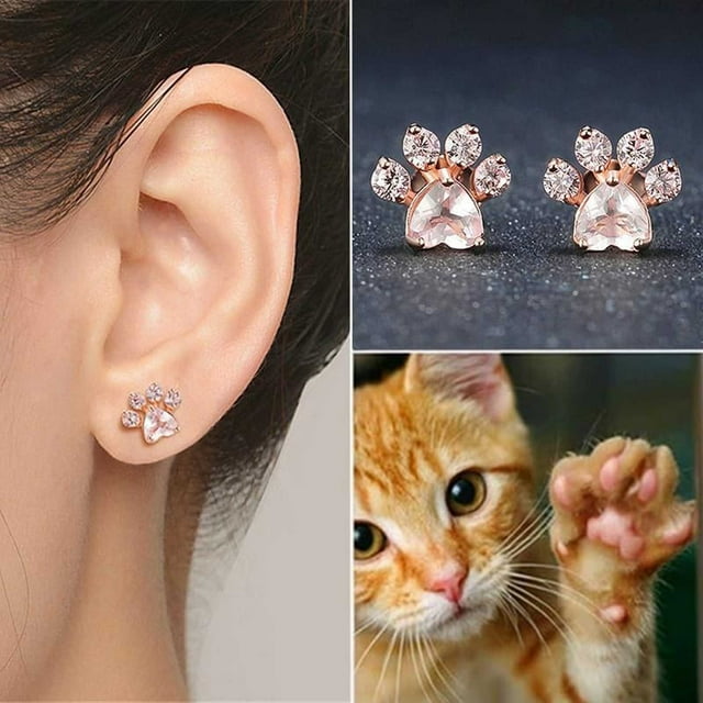 Decoraciones para el hogar, adornos de decoración, regalos Lindos pendientes de pata de gatito Huellas de rosa Lindos pendientes de pata de gatito Pendientes de cobre con circonitas Pendientes de gato