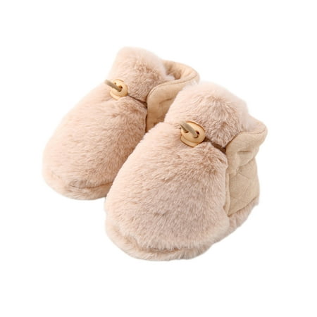 

SIMANLAN Infant Warm Fuzzy Bootie First Walkers Fluffy Boot Faux Fur Lining Snow Boots Outdoor Lightweight Crib Shoes Cold Weather Drawstring Booties Coffee 3C