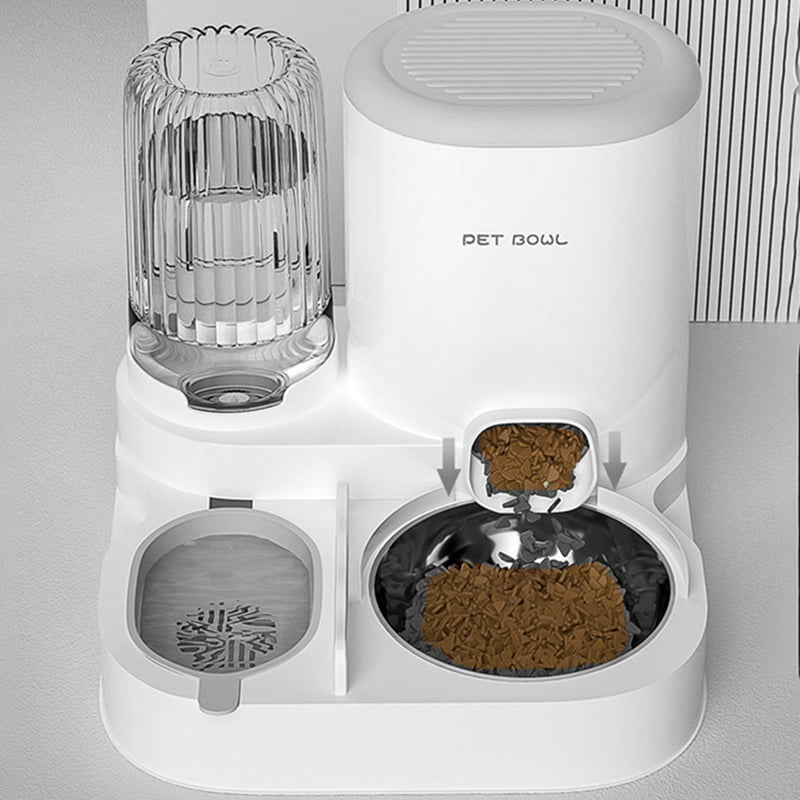 Pet Automatic Feeder 2 in 1 Dog Cat Food Container Water Fountain Large Capacity Stainless Steel Pet Feeding Bowl Pet