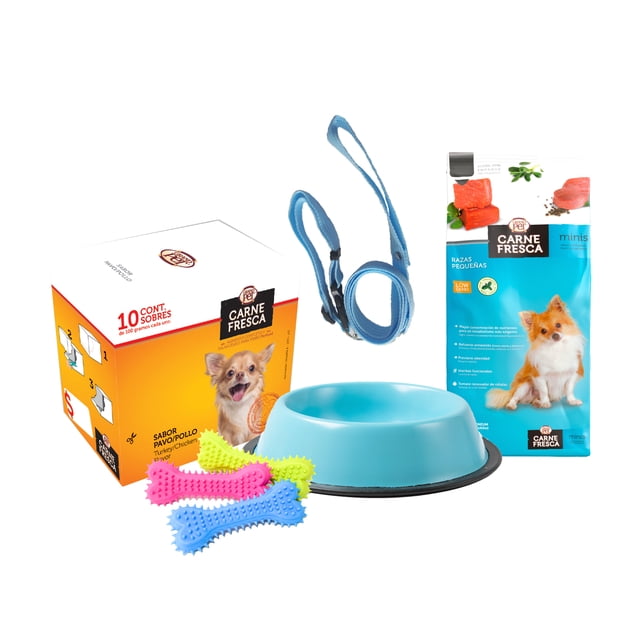 Pack croquetas, 10 pouches, tazón, correa con collar y hueso limpiadientes GrandPet Carne Fresca Minis de 15kg GrandPet Alimento seco, húmedo y accesorios