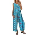 thumbnail image 1 of 2DXuixsh Combinaison pour Femmes Mode Col Rond Imprimé Combinaisons Sans Manches Bouton Combinaison Pantalon Droit Poche Combinaisons Bleu Taille TTG, 1 of 5