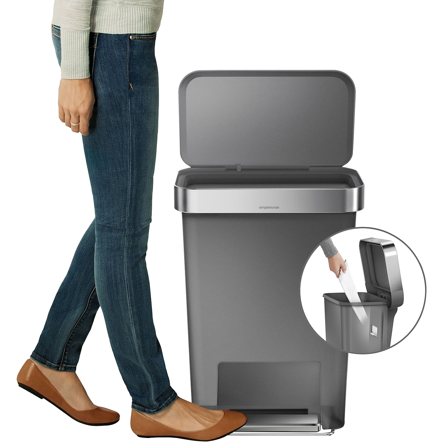 simplehuman 12-Gallon Step Trash Can, Grey photo 8