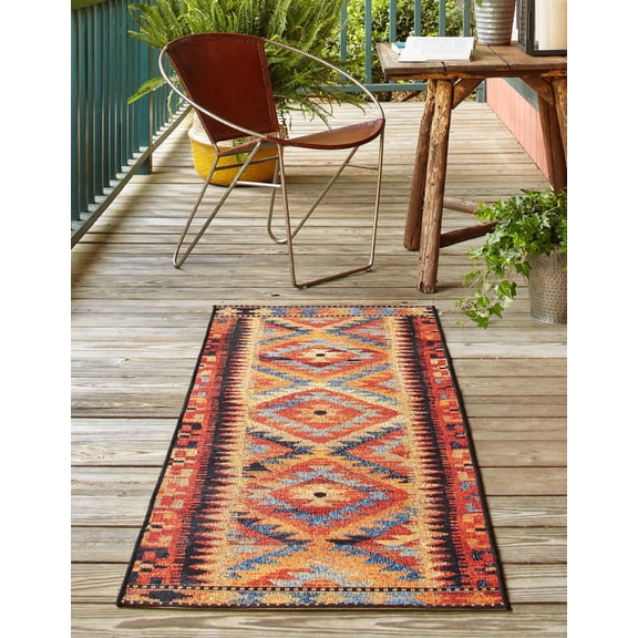 Unique Loom Outdoor Tribal Collection Area Rug - Tortuguero (2' 7" x 12' Runner Multi/Blue)