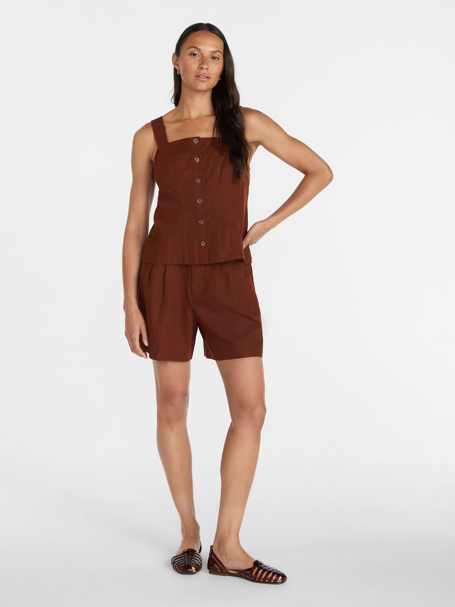 Time and Tru Women's Linen Blend Shorts, 5 in Inseam, Sizes XS-XXXL