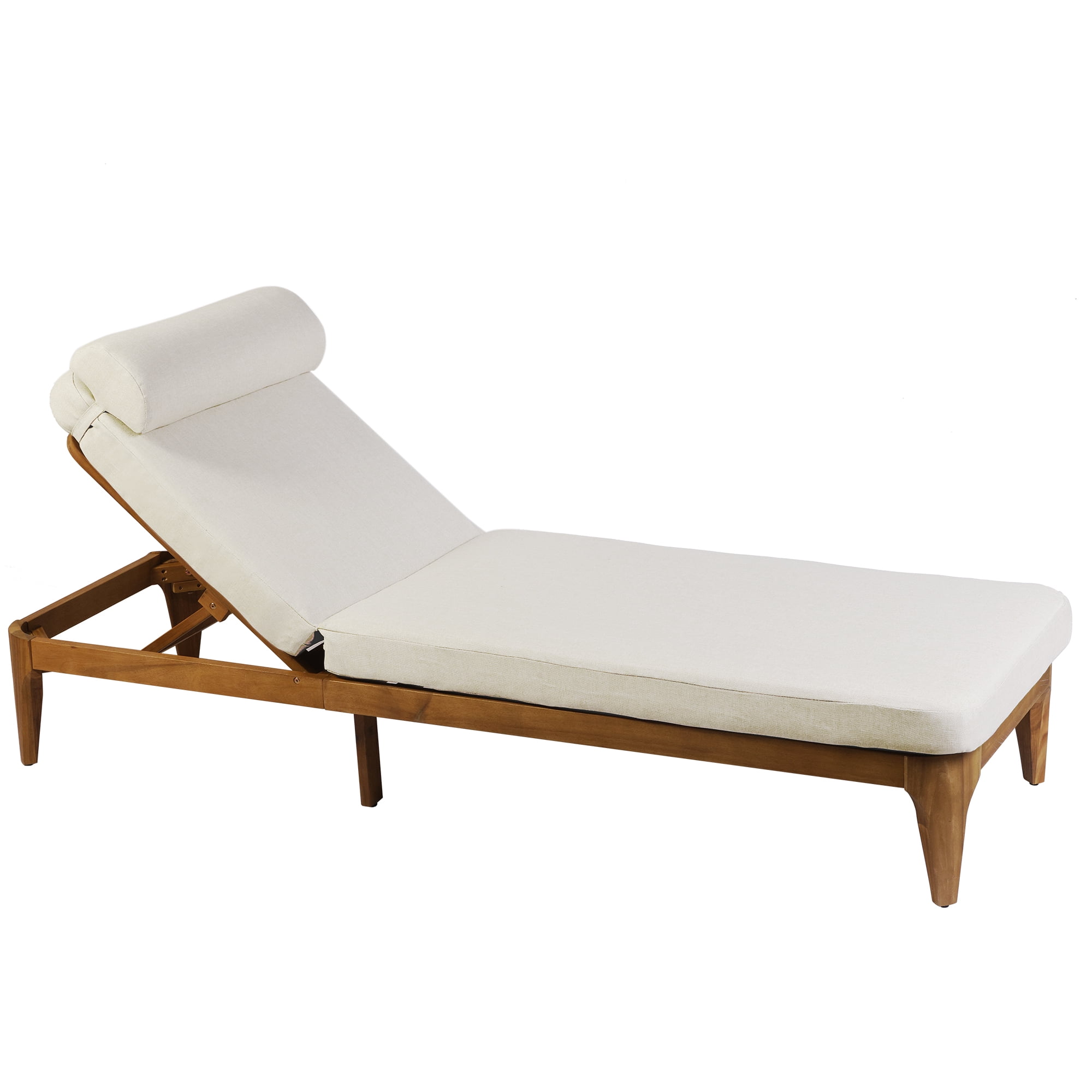 Mintazer Outdoor Chaise Lounge Chair with Removable Cushion & Head Pillow, Patio Recliner with 4 Gear Adjustable Recliner & Anti-Slip Feet for Poolside Backyard, Natural & Beige