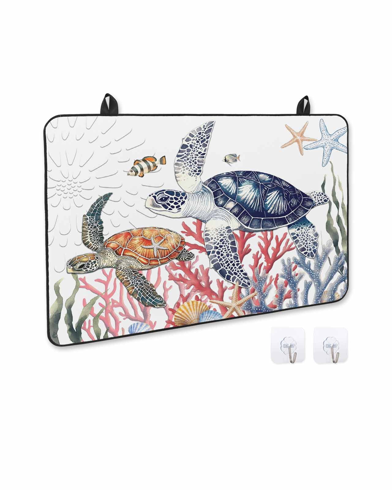 nqOlkjepod Large Induction Cooktop Protector Mat 36"x21", Blue Sea Turtle Coastal Stove Top Covers for Electric Stove, Summer Beach Coral Shell Nautical Stove Burner Cover Mats Stove Cover
