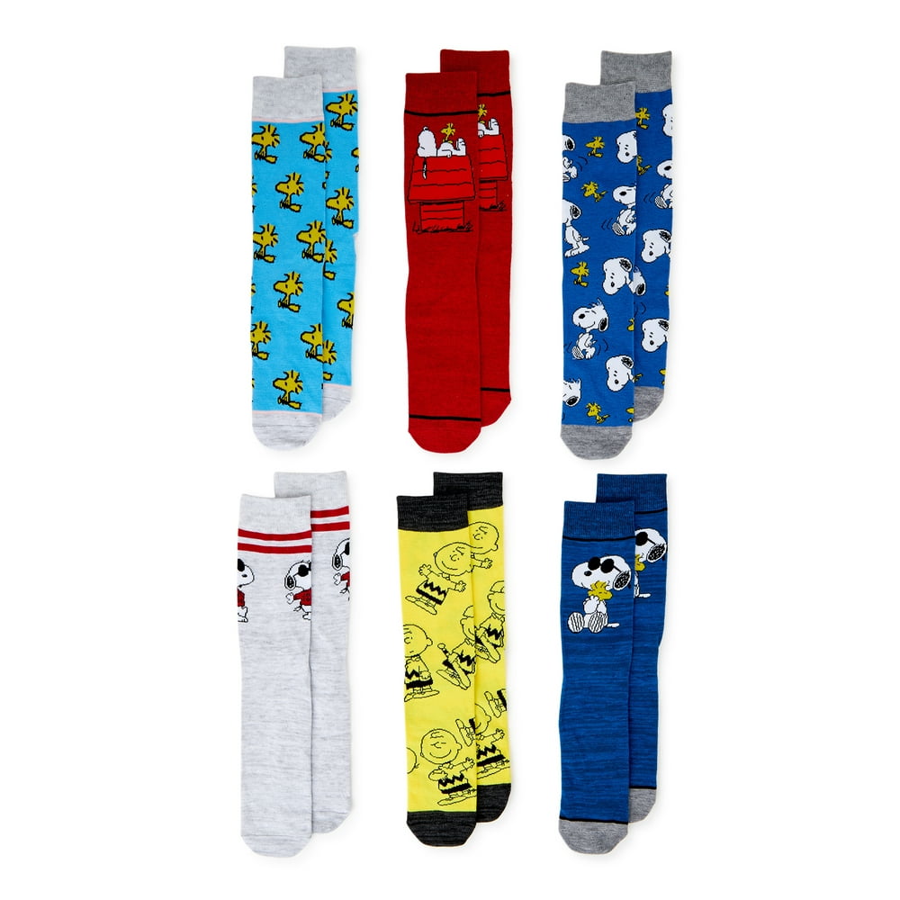 Peanuts - Peanuts Snoopy Men’s Crew Socks, 6-Pack - Walmart.com ...