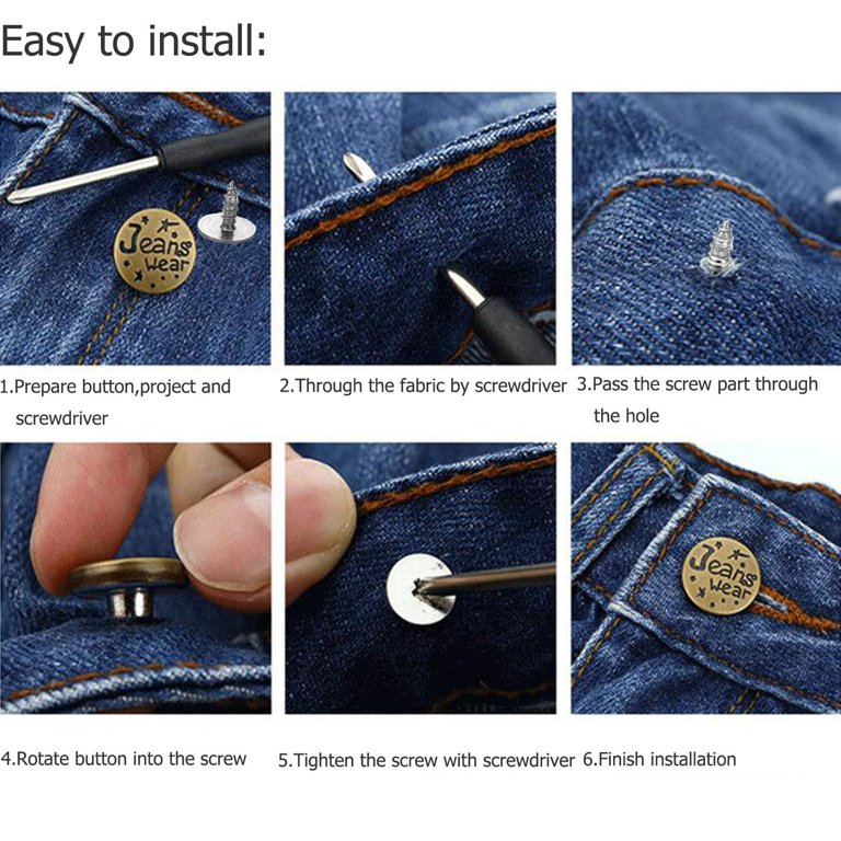 20 Sets 17mm Replacement Jeans Buttons Pants Metal Button Snap