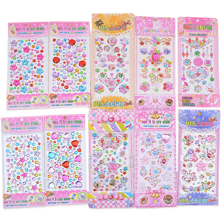 SEWACC 7 Sheets Stickers for Kids Flower Jewel Stickers Circle Stickers  Kids Stickers Heart gem Stickers Craft Bling gems Round Stickers Creative