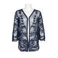 thumbnail image 3 of Women's Nina Leonard Floral Embroidered Mesh Long Bolero Color: Nina Red Size: SMALL, 3 of 10