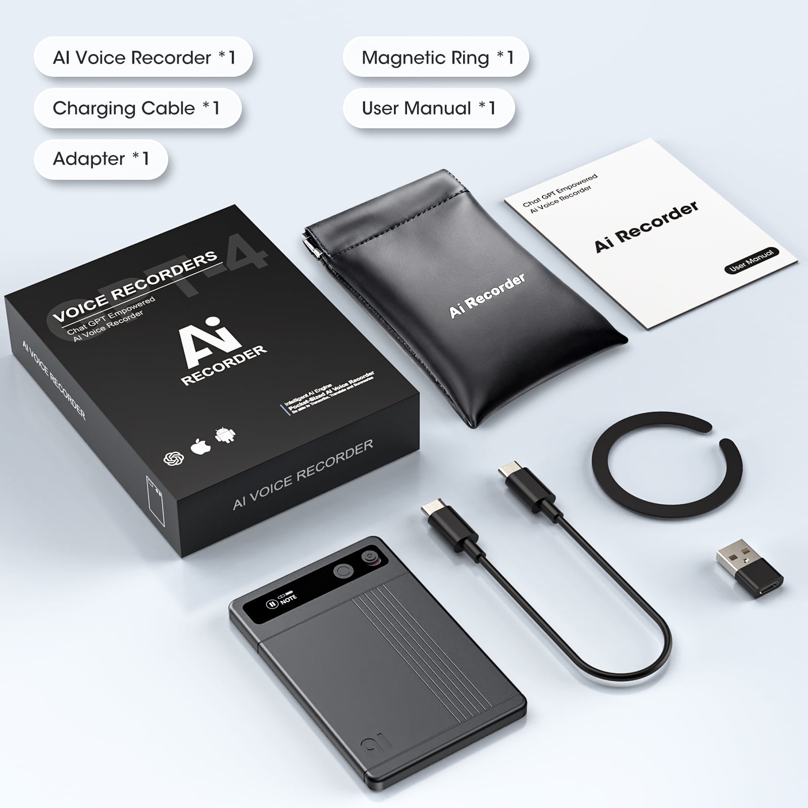 AI Voice Recorder - AI Note Taking Device with Transcribe & Summarize, Support 118 Languages, 64GB APP Control, AI Noise Cancellation, Clear Audio Recorder for Lectures, Meetings, Calls