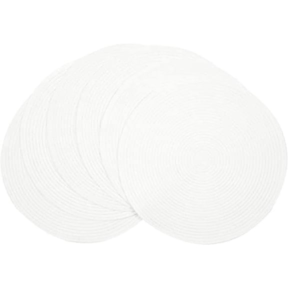 Namzi Round Braided Placemats Set of 6 Round Table Mats for Dining Table 15 inch Washable Cotton Polyester Place Mat (White, 6)