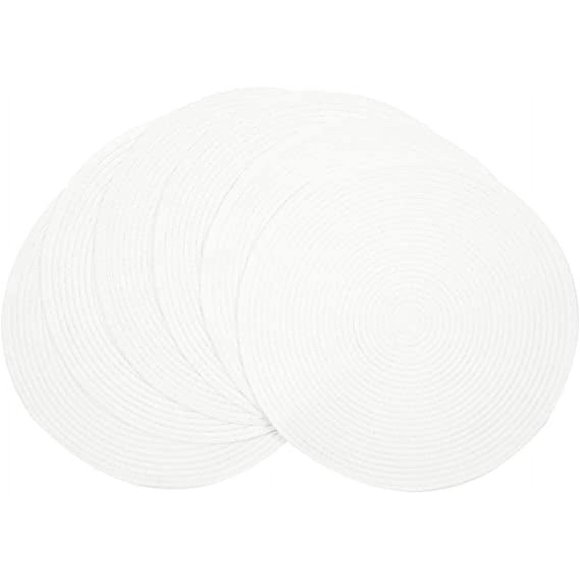 Nvzi Juego de 6 manteles individuales redondos trenzados para mesa de comedor, manteles individuales de algodón y poliéster lavables de 15 pulgadas (blanco, 6)