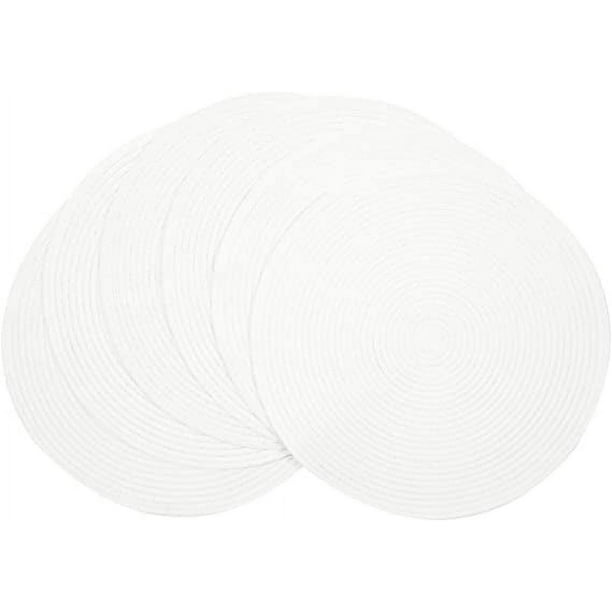 Zhuge Juego de 6 manteles individuales redondos trenzados, manteles individuales de algodón y poliéster lavables de 15 pulgadas (blanco, 6)