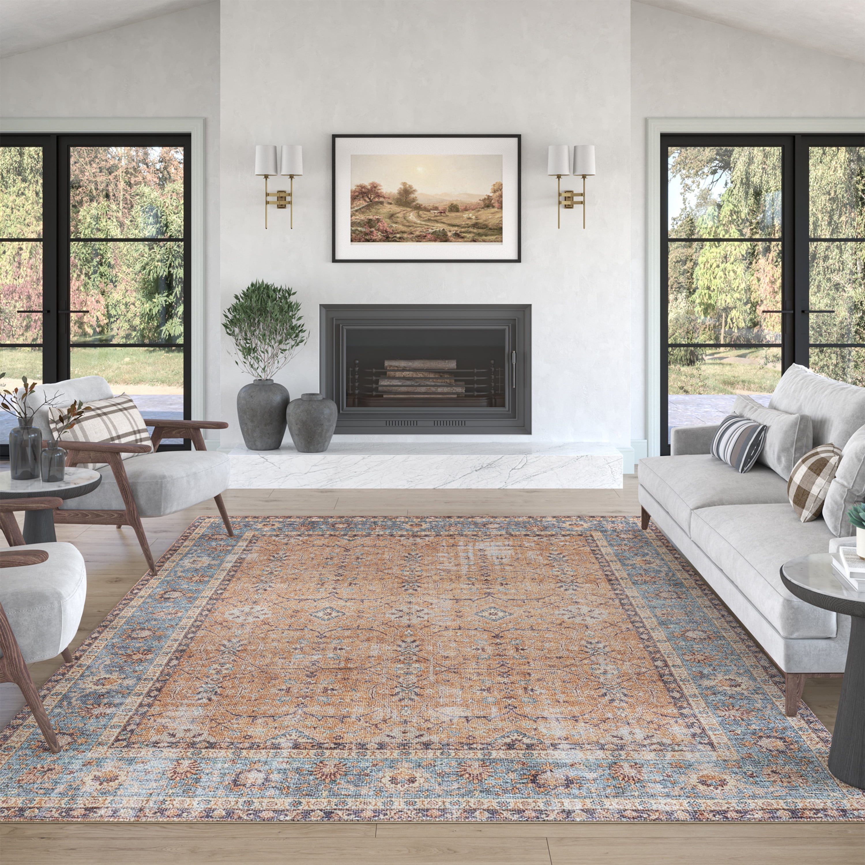 Traditional 8x10 Area Rug (7'11'' x 10'3'') Oriental Rust, Beige Living Room Easy to Clean Machine Washable