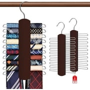 MOOPOM 2 Pack Tie Rack for Closet, Premium Wooden Necktie Organizer Storage Tie/Belt Hanger, 360 Degree Swivel Space Saving Ties Holder for Men Hanging 40 Ties, Scarves Red
