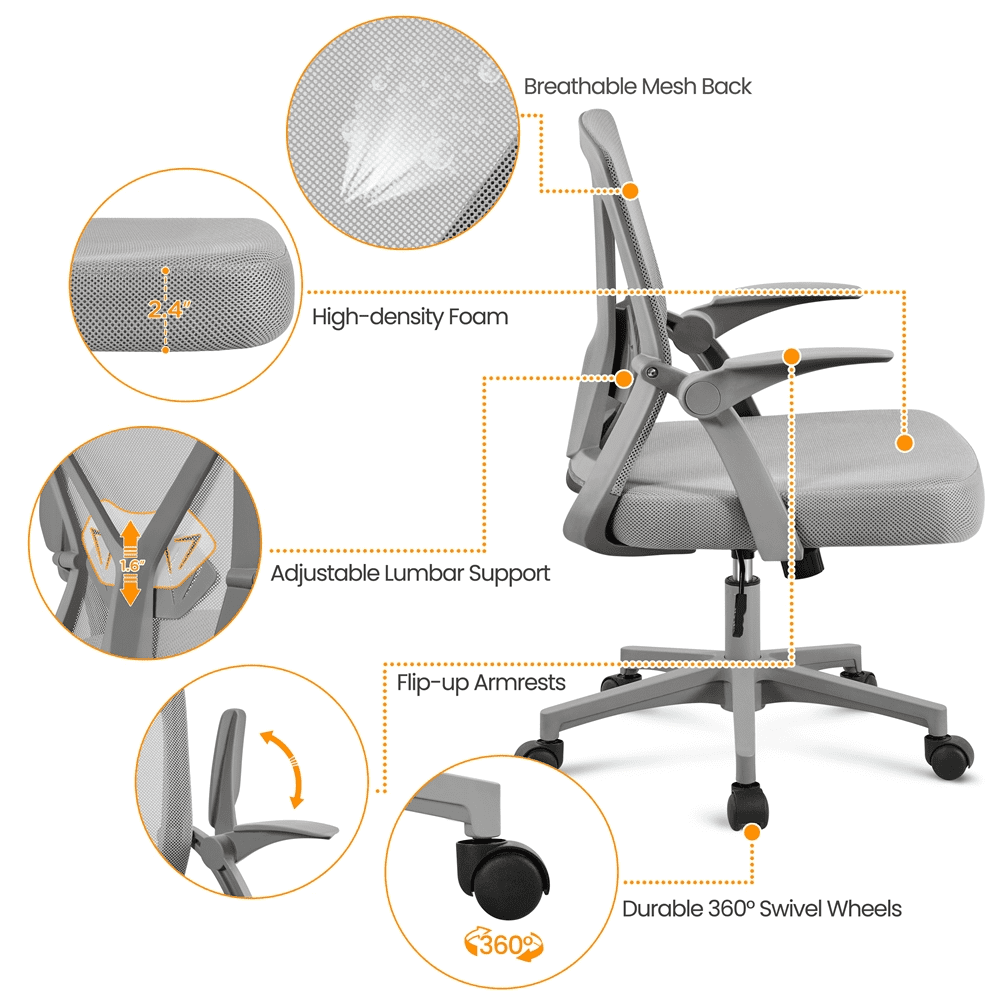 Alden Design Adult Adjustable Ergonomic Mesh Office Chair for Home Office, Gray