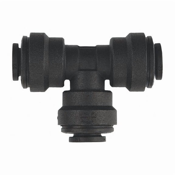 Push-Fit Tee Fitting, 1/4 in Tube Size, Polypropylene, Black, 10 PK