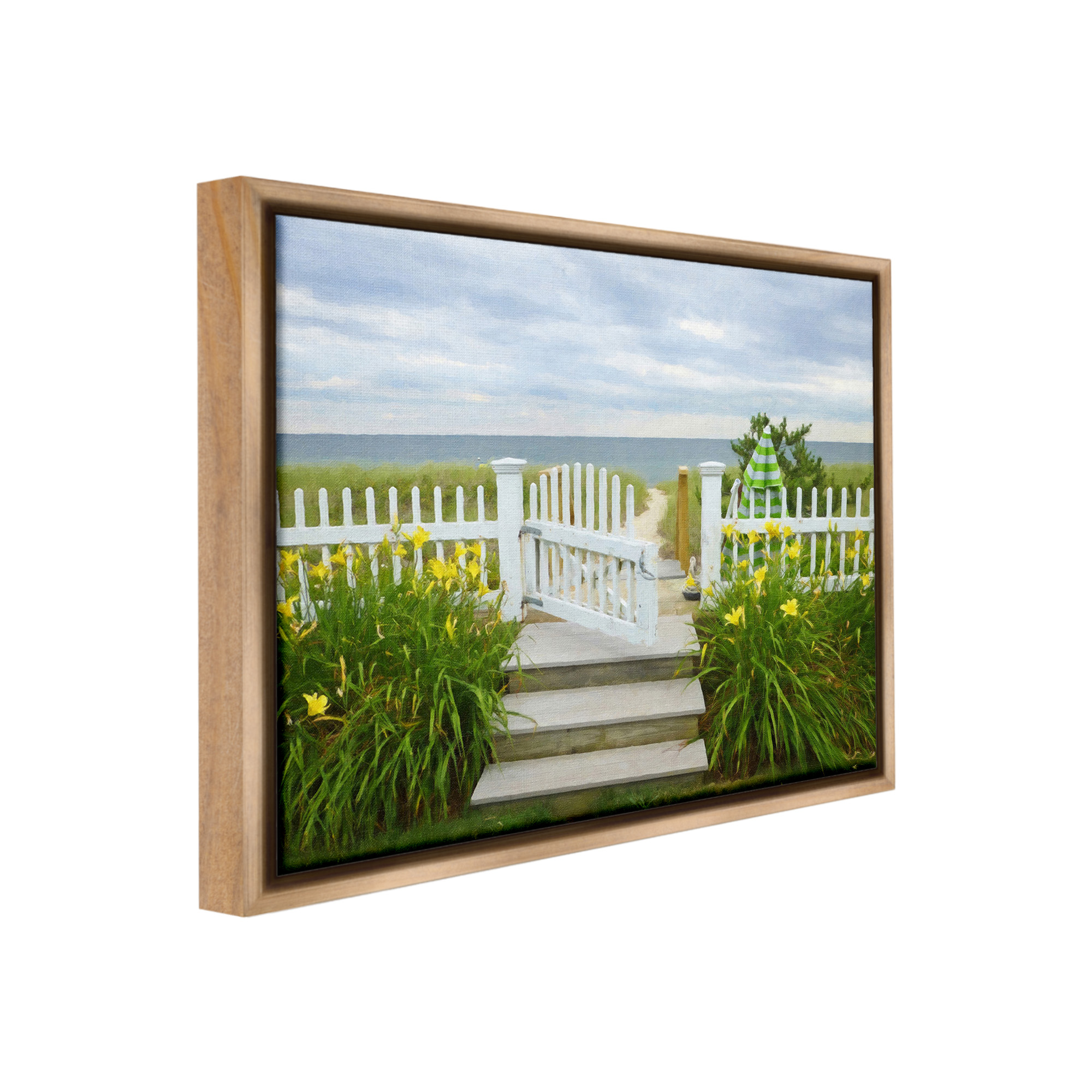 Stupell Industries Garden Path to Beach Landscape Photography Brown Floater Framed Canvas Art Print Wall Art, 21 x 17