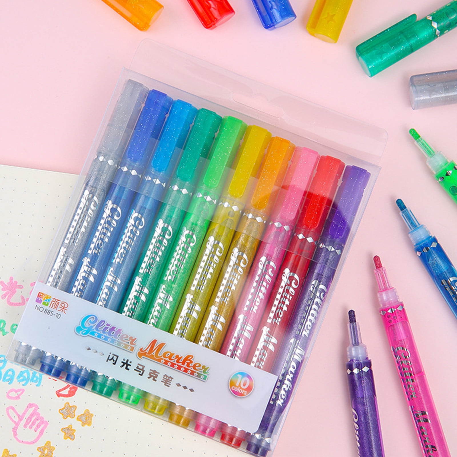 Cadorn Colorful Double - Line Outline Pens Set, Metallic - Color Dreamy Markers for Hand Account, DIY Drawing & Highlighting