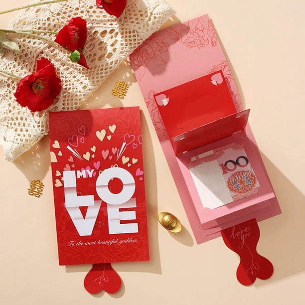 Sobre rojo extraíble | Año de la Celebración 2026 | 10 ranuras para tarjetas | Papel Premium | Rojo festivo | Poseedor de regalos en dinero | Regalo para parejas | Presentación elegante