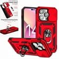 thumbnail image 1 of Nalacover Heavy Duty Armor Case for iPhone 14 Pro, Rugged PC Soft TPU Military Grade Shockproof Metal Magnetic Plate Shockproof Cover with Camera Lens Sliding Ring Holder Kickstand Case,Red, 1 of 8