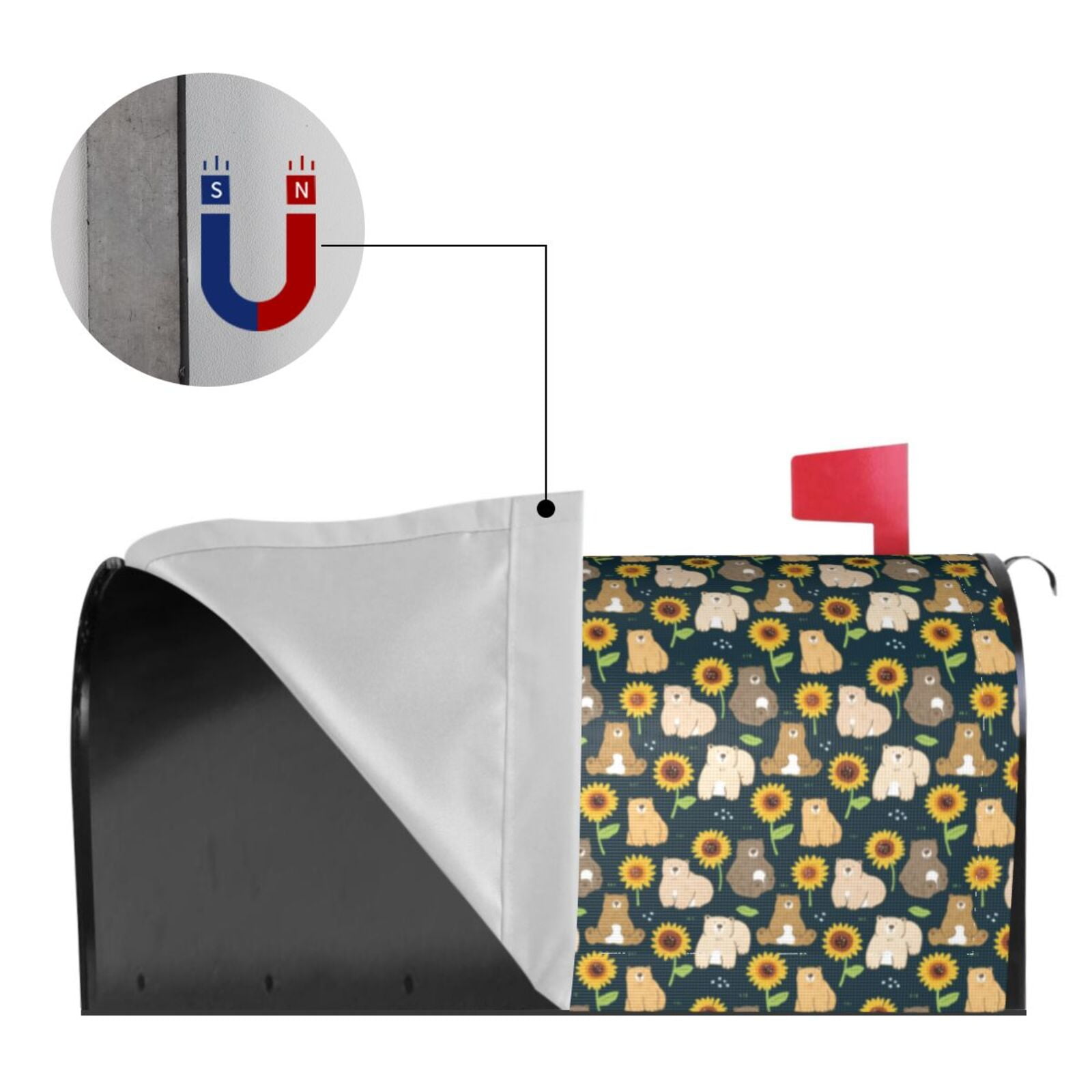 Xecao Bear Sunflower for Mailbox Cover with Magnetic Strips, Waterproof and Sunscreen, Adds a Decorative Touch to Your Garden Yard.