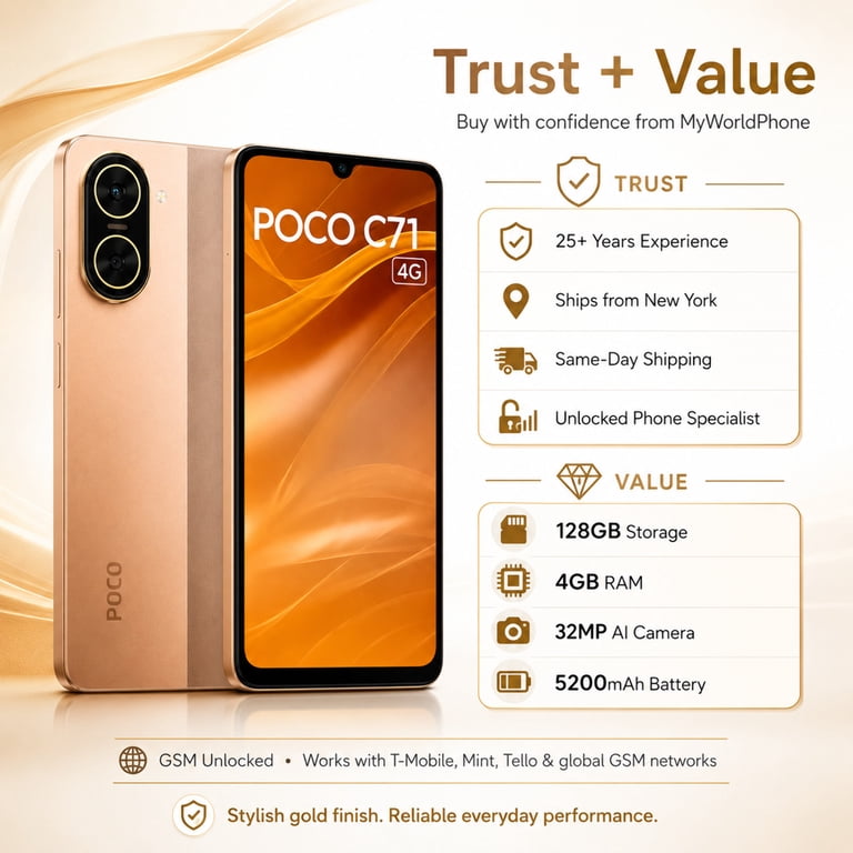 Xiaomi Poco C71 4G 128GB ROM 4GB RAM Dual SIM GSM Unlocked - Gold