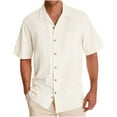 thumbnail image 1 of DPTALR Man's Summer British Short Sleeved Cardigan Turn-down Collar Loose Solid Color Shirt Jacket, 1 of 5
