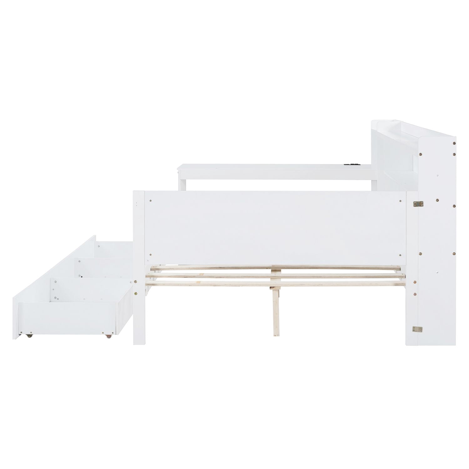 Full Size Wooden Daybed with Desk, USB Ports, 3 Drawers, and Side Storage, Pine Wood Frame, 92.1 in