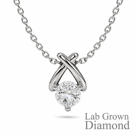 JeenMata X-Shaped Round Cut Lab Grown Diamond Pendant Necklace in 18K White Gold Plating for Women
