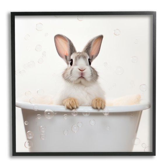 Stupell Industries Rabbit Bubble Bath Animals & Insects Painting Black Framed Art Print Wall Art, 12 x 12