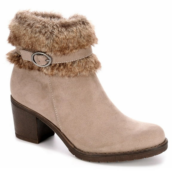 Xappeal Womens Bunny Faux Fur Heeled Ankle Boot Shoes, Taupe, US 10