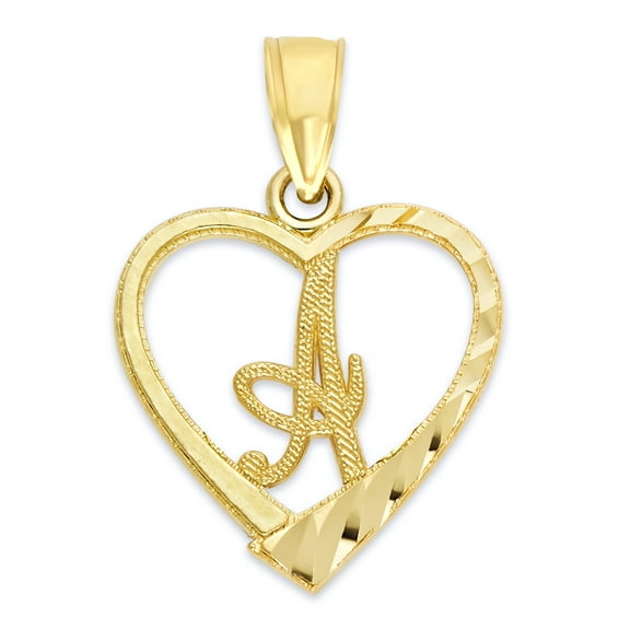 10k Initial Heart Pendant for Necklace, Letter A, Personalized Gifts for Her