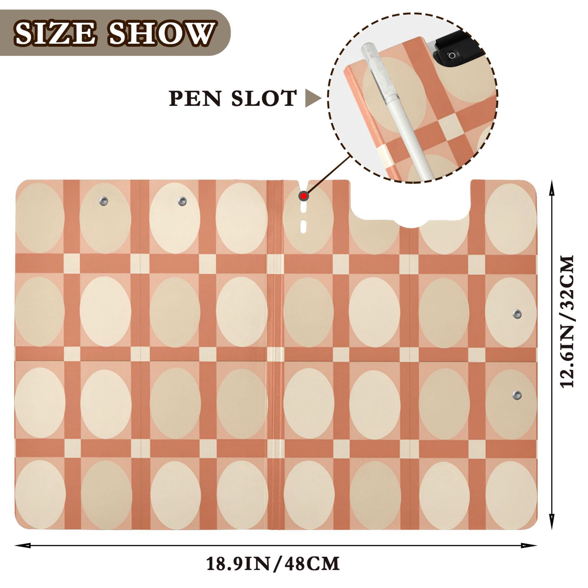 FORMRS A4 Clipboard Folder with Pen Holder Horizontal Foldable School Office Binder, Beige Geometric
